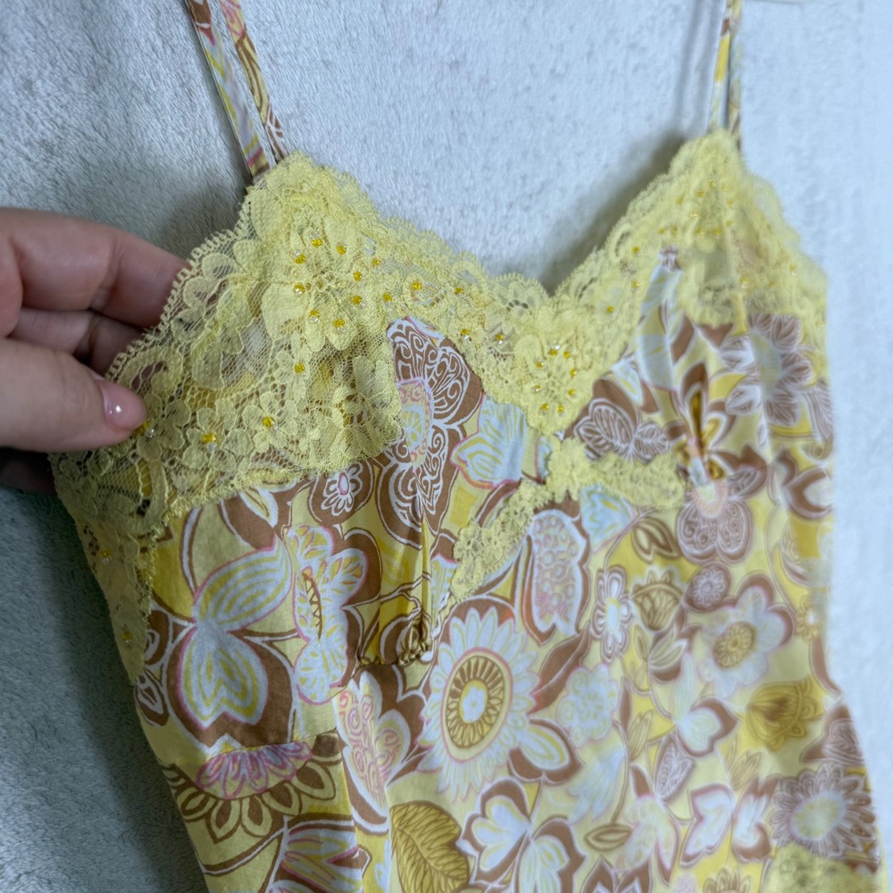 Vintage Boho Coquette Floral Lace Cami Beaded Cottagecore Y3K Top Fairycore XS - Picture 2 of 8